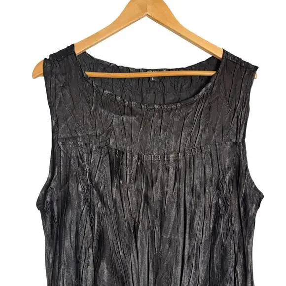 Komarov Black Crinkled Sleeveless Knee Length Fit & Flare Cocktail Dress Large - Picture 2 of 11